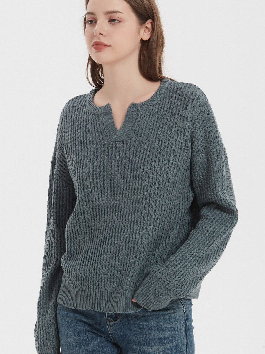 Autumn and winter V-neck sweater solid color loose pullover women's knitwear