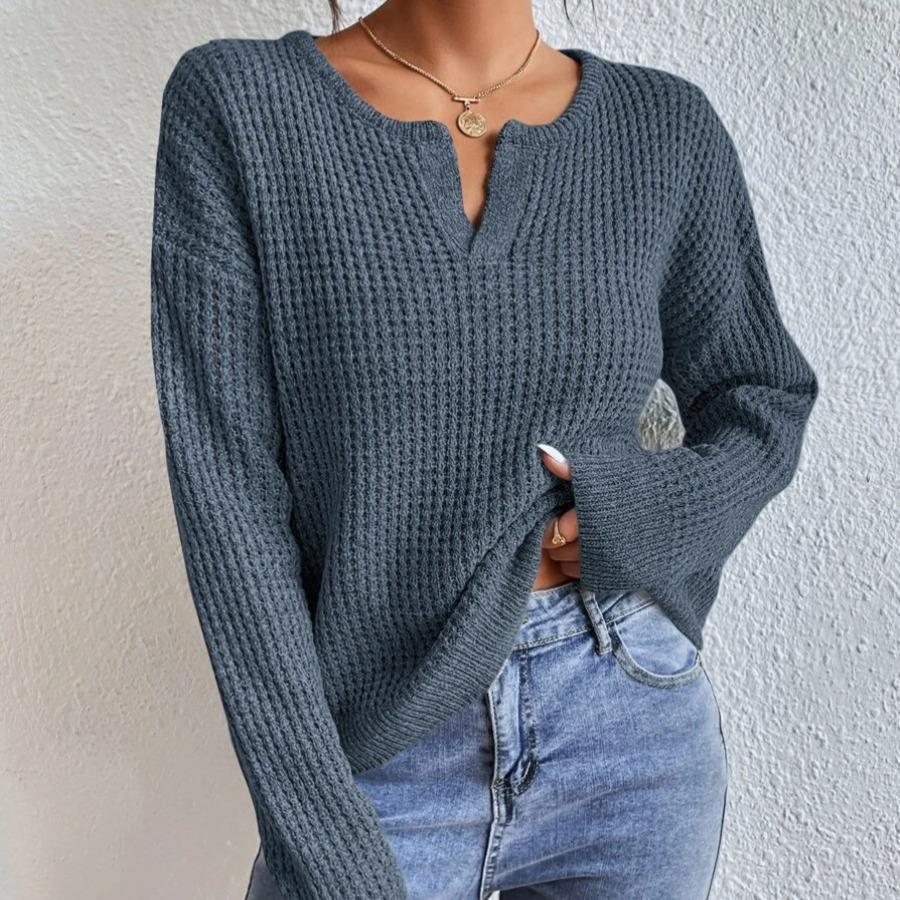 Autumn and winter V-neck sweater solid color loose pullover women's knitwear