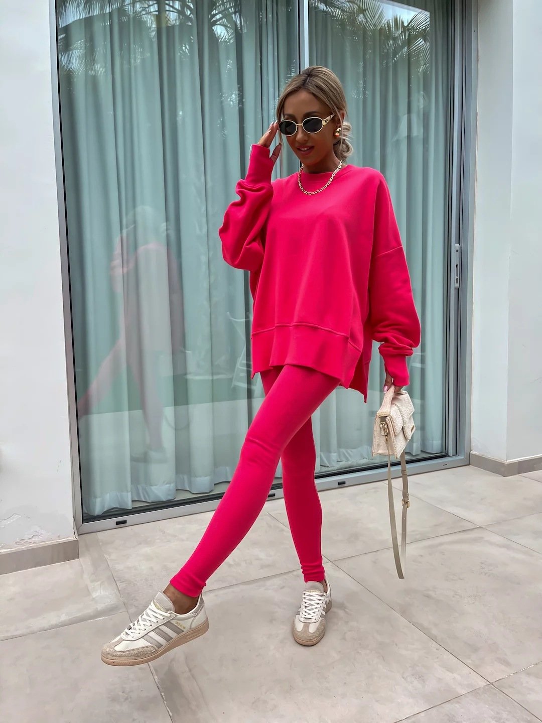 （25% off any two items）New sweatshirt suit casual loose long sleeve round neck slit top tight trousers