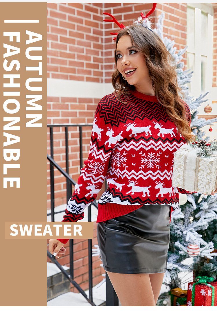 Small snowflake sweater fall and winter casual couple dress Christmas round neck knitwear