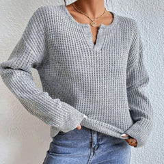 Autumn and winter V-neck sweater solid color loose pullover women's knitwear