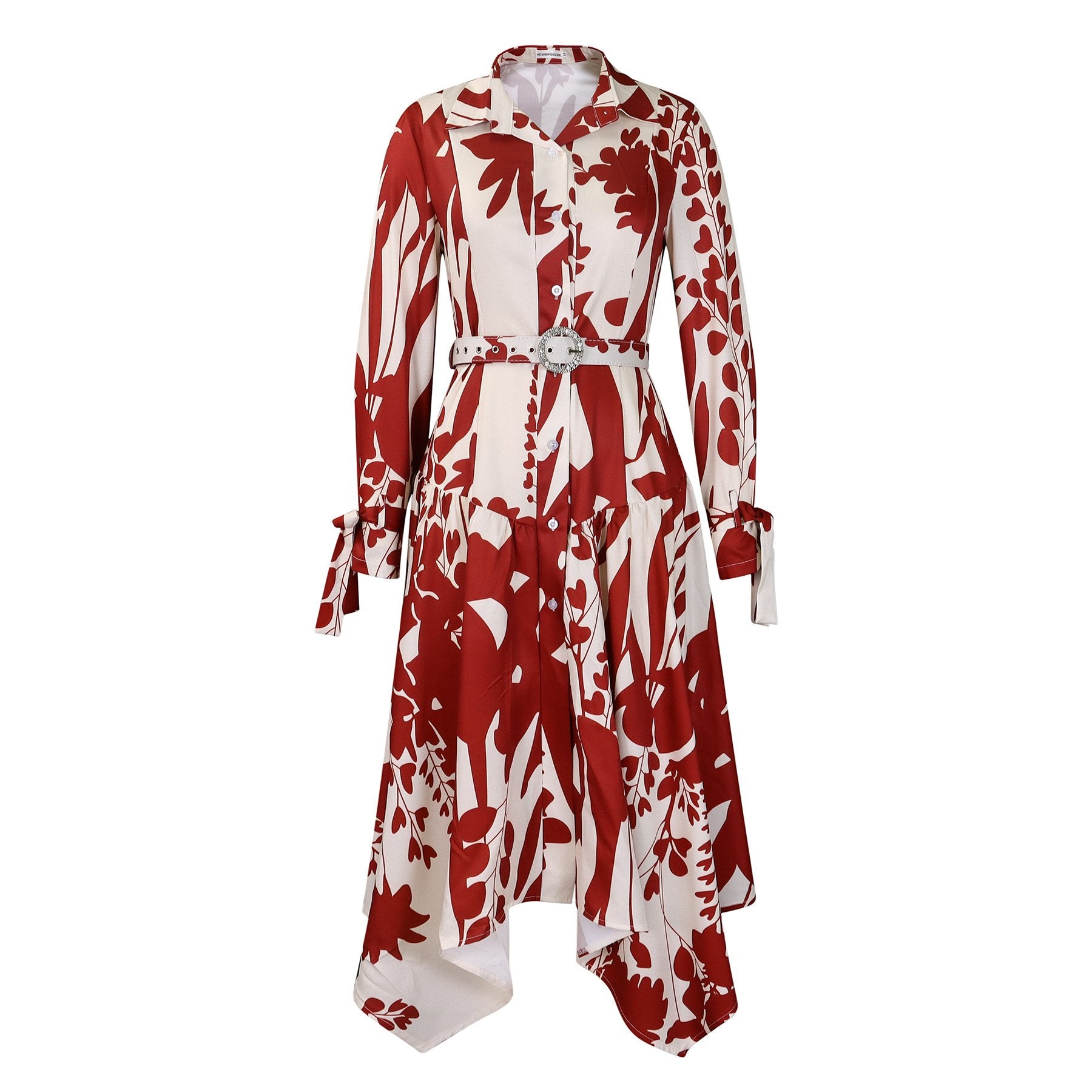 （ 30% off any two items ）New fashionable lapel long sleeve loose printed shirt dress plus size dress