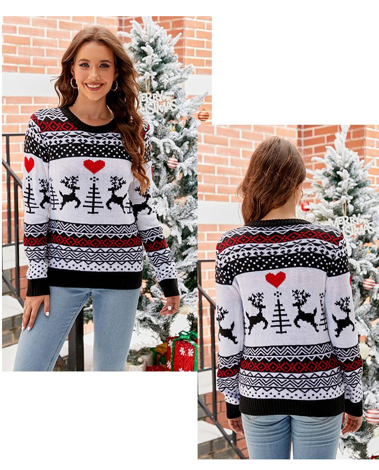 Jacquard Casual Pullover Christmas Sweater Women Slouchy Style Fall and Winter Women's Knitted Sweater