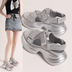 （30% off any 2 pieces）2024 Summer New Arrival Rhinestone Torre Sports Sandals Women's Velcro Platform Height Increasing Casual Shoes