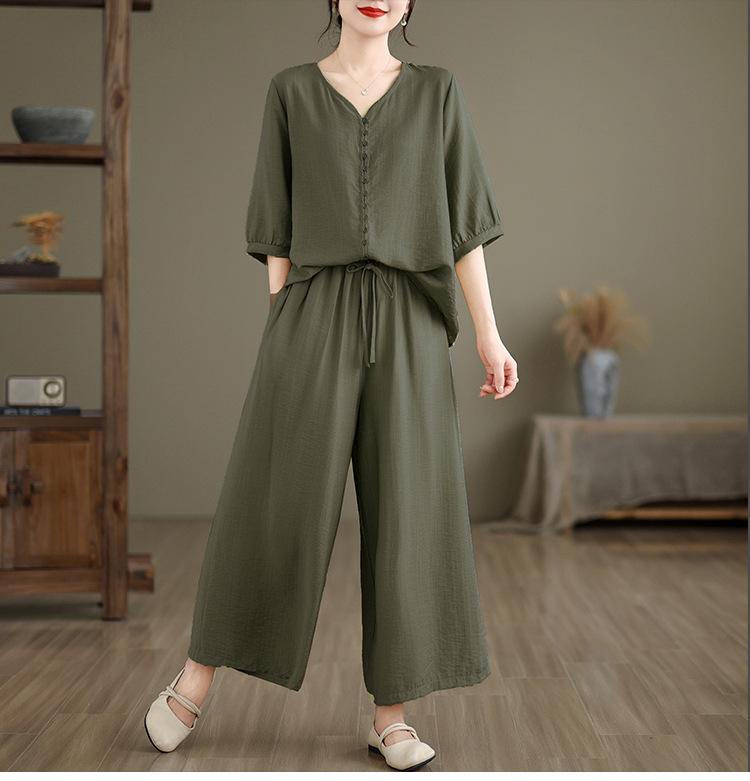 （ 30% off any two items ）New loose top + wide leg pants suit