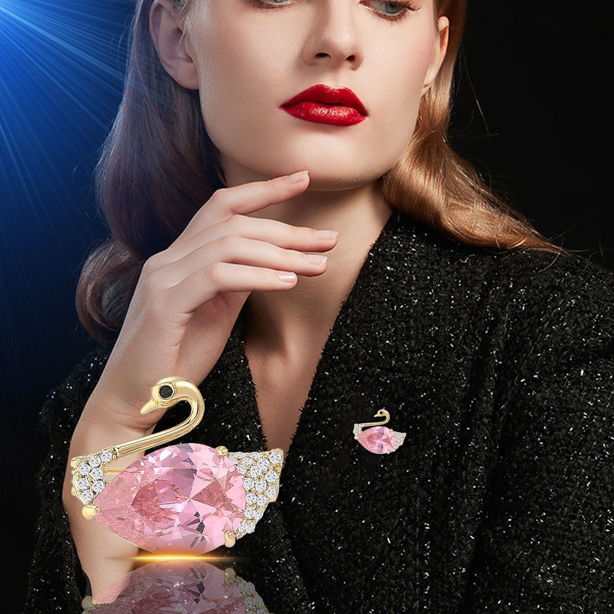 New fashionable and versatile pink swan brooch, high-end anti-exposure pin, lapel pin, high-end corsage clothing accessories