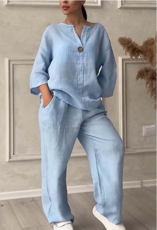 (30% Off Any Two Items)New women's fashion solid color cotton leisure suit