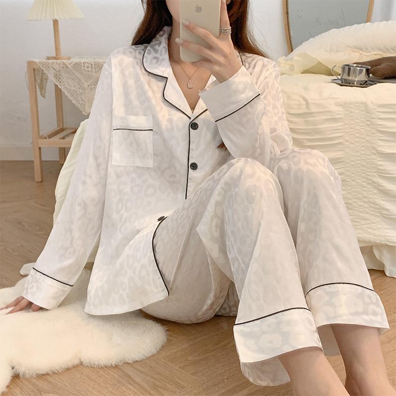 （30% Off Any Two Items）Ice silk pajamas ladies summer long-sleeved new summer air-conditioned room cool feeling spring and autumn home wear suit