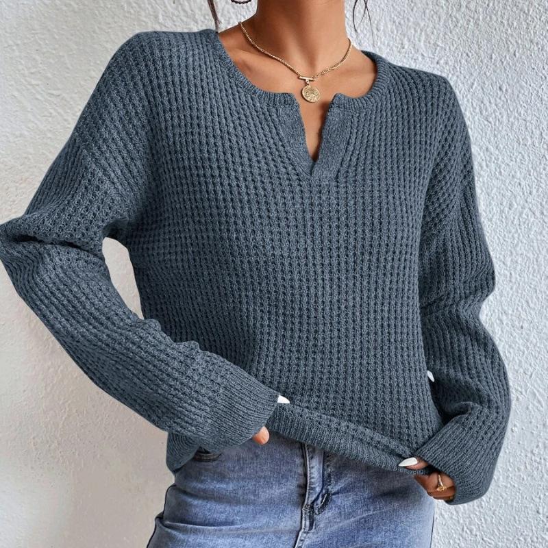 Autumn and winter V-neck sweater solid color loose pullover women's knitwear