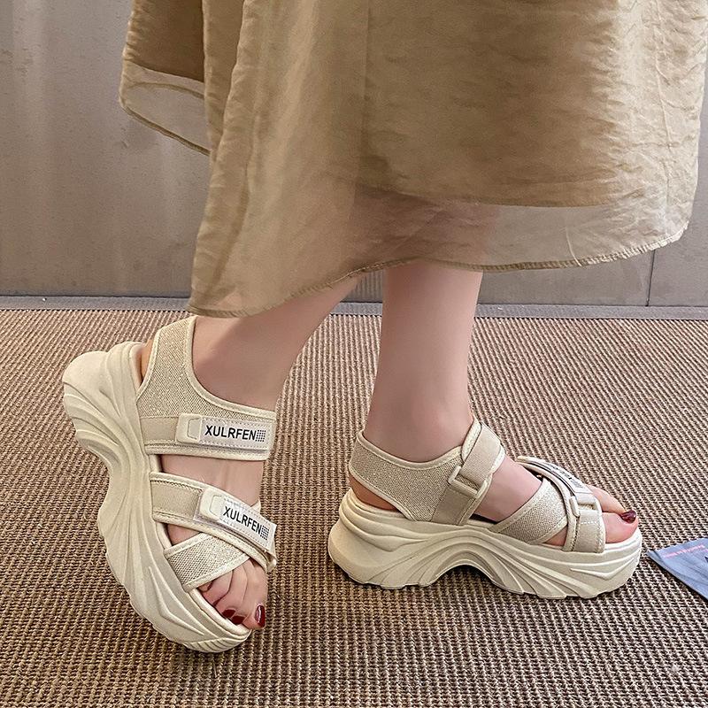 (Any two pieces 30% off) 2024 summer new thick bottom women's shoes fashion solid color velcro beach casual women's sandals