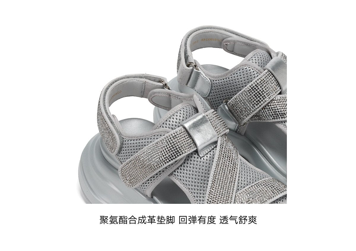 （30% off any 2 pieces）2024 Summer New Arrival Rhinestone Torre Sports Sandals Women's Velcro Platform Height Increasing Casual Shoes