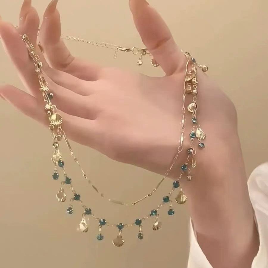 Daughter of the Sea Blue Zircon Gold Shell Necklace Versatile Bracelet Niche Design High-end Light Luxury