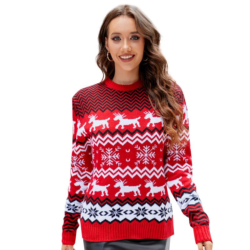 Small snowflake sweater fall and winter casual couple dress Christmas round neck knitwear