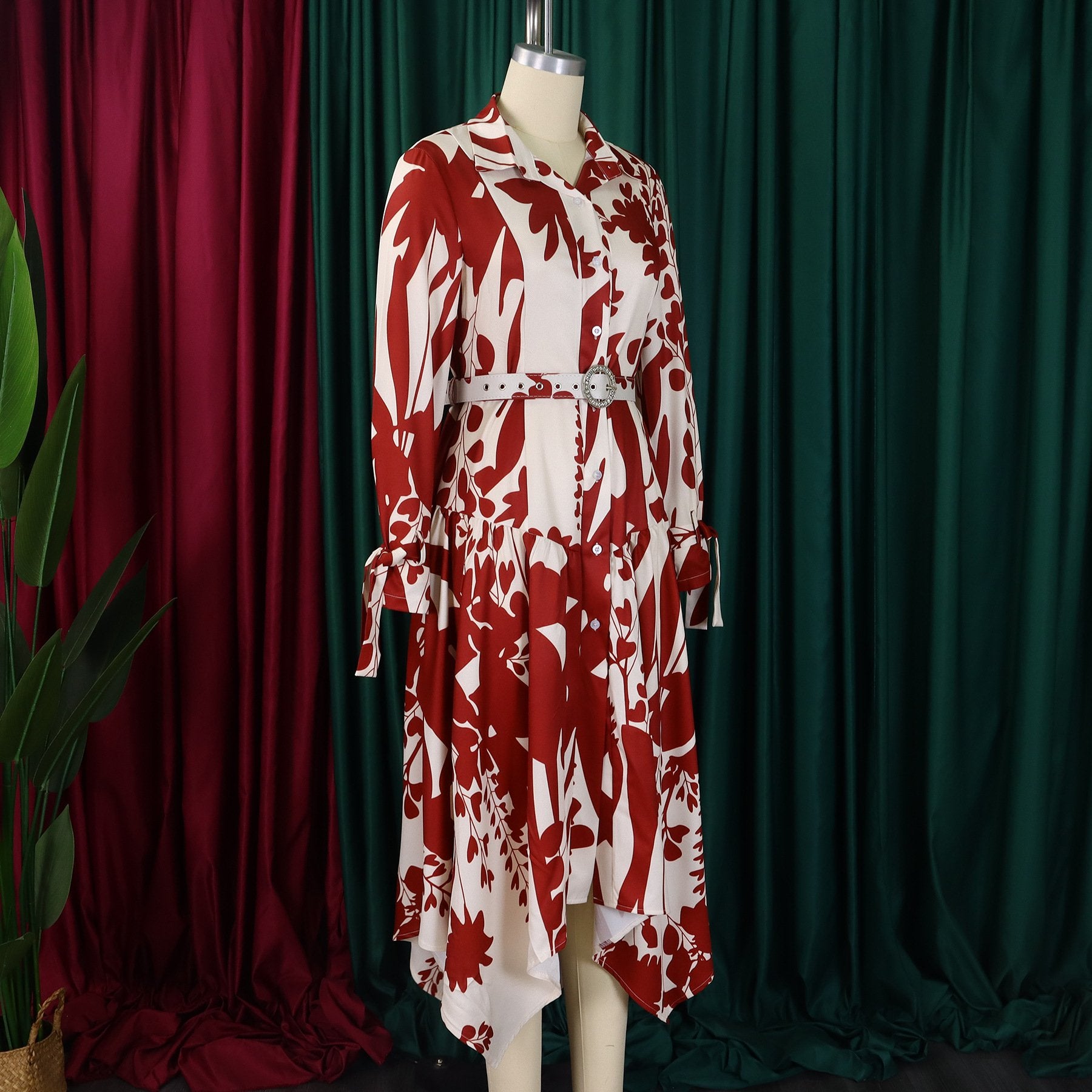 （ 30% off any two items ）New fashionable lapel long sleeve loose printed shirt dress plus size dress