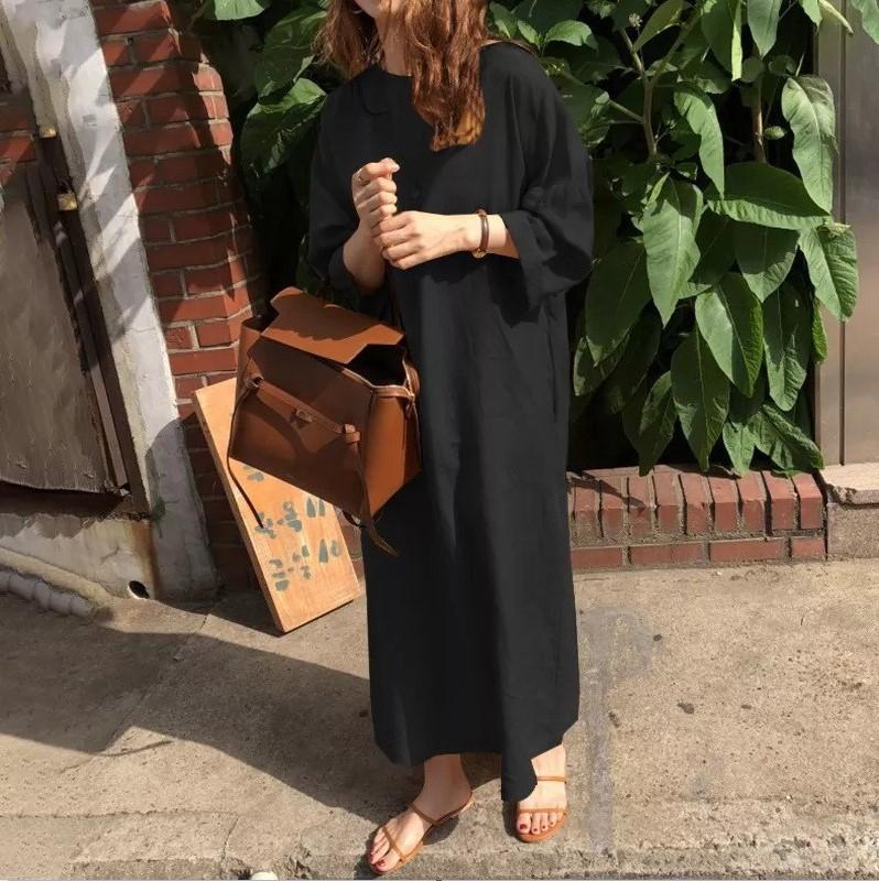 （30% Off Any Two Items）Literary Casual Vintage Long Sleeve Round Neck Loose Large Size Long Dresses