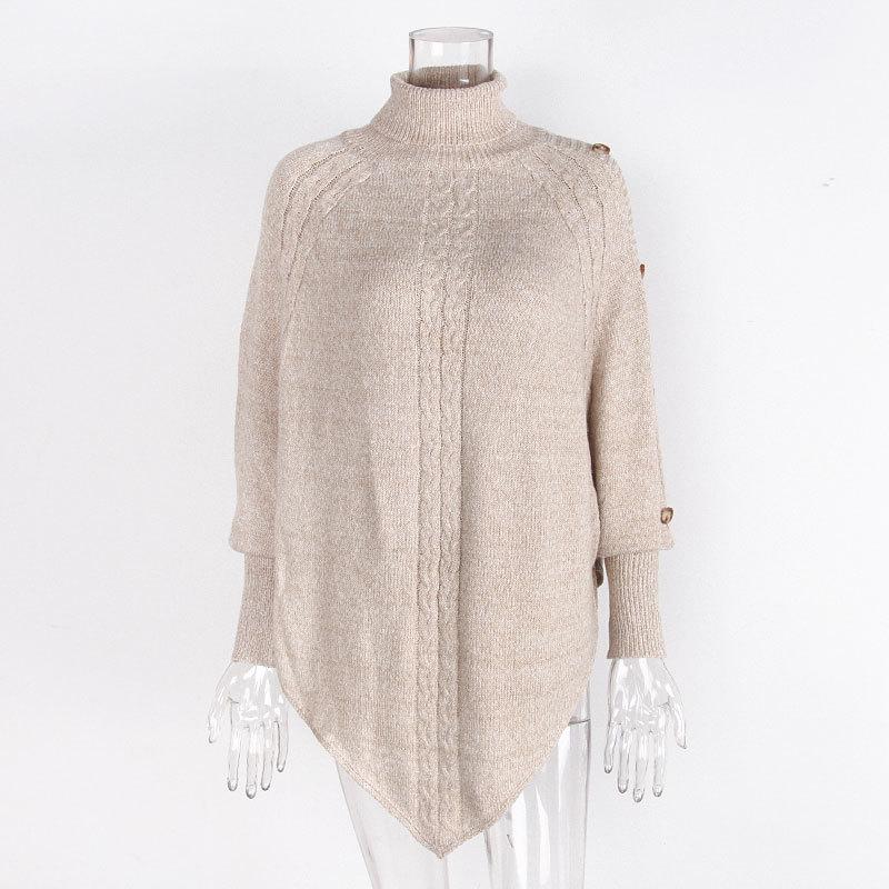 Autumn and winter new stranded flower women's sweater fashion high neck button long sleeve bat sweater