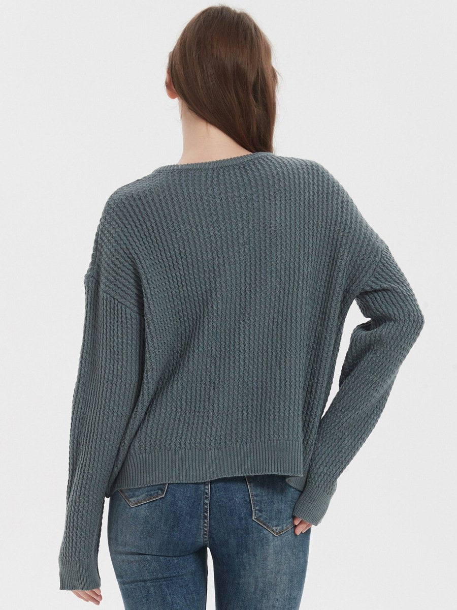 Autumn and winter V-neck sweater solid color loose pullover women's knitwear