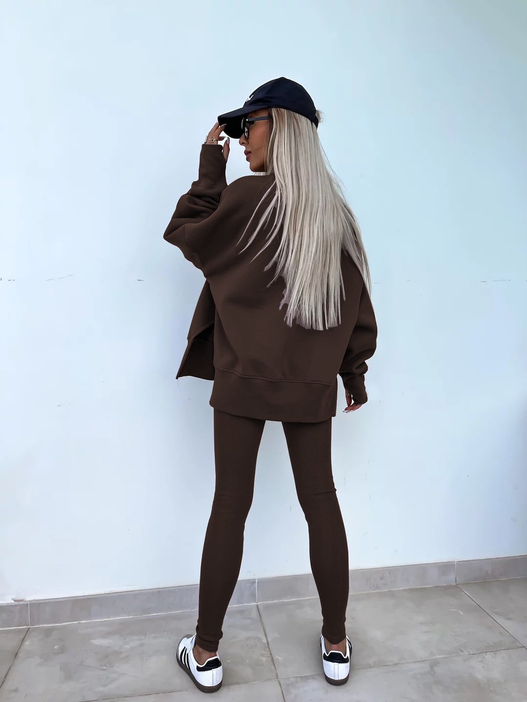 （25% off any two items）New sweatshirt suit casual loose long sleeve round neck slit top tight trousers