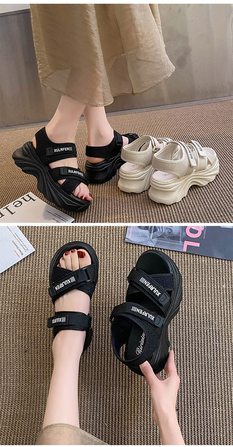 (Any two pieces 30% off) 2024 summer new thick bottom women's shoes fashion solid color velcro beach casual women's sandals