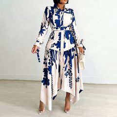 （ 30% off any two items ）New fashionable lapel long sleeve loose printed shirt dress plus size dress