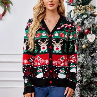 Jacquard Casual Pullover Christmas Sweater Women Slouchy Style Fall and Winter Women's Knitted Sweater