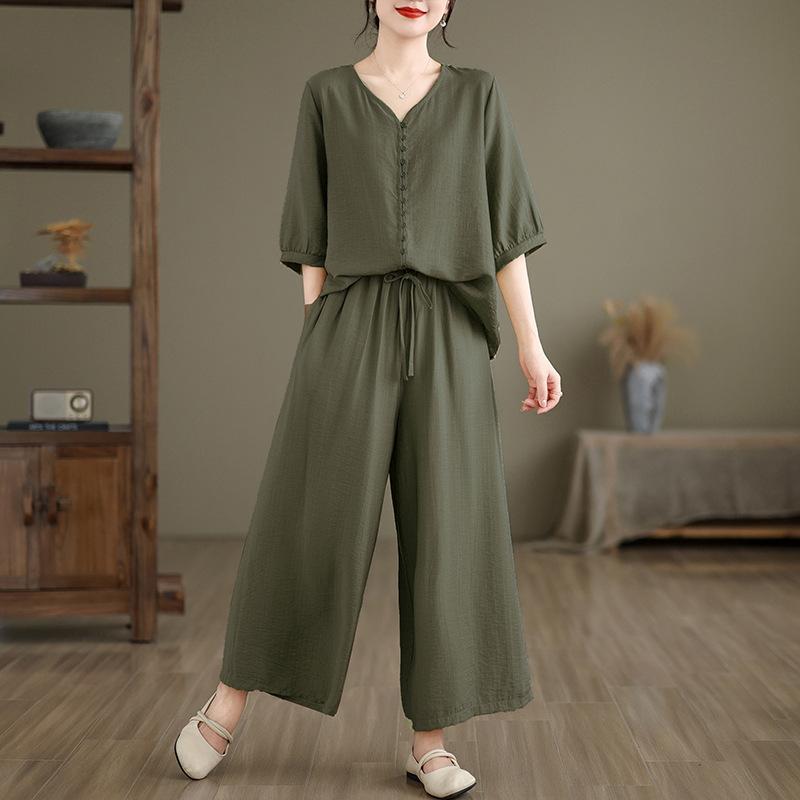 （ 30% off any two items ）New loose top + wide leg pants suit