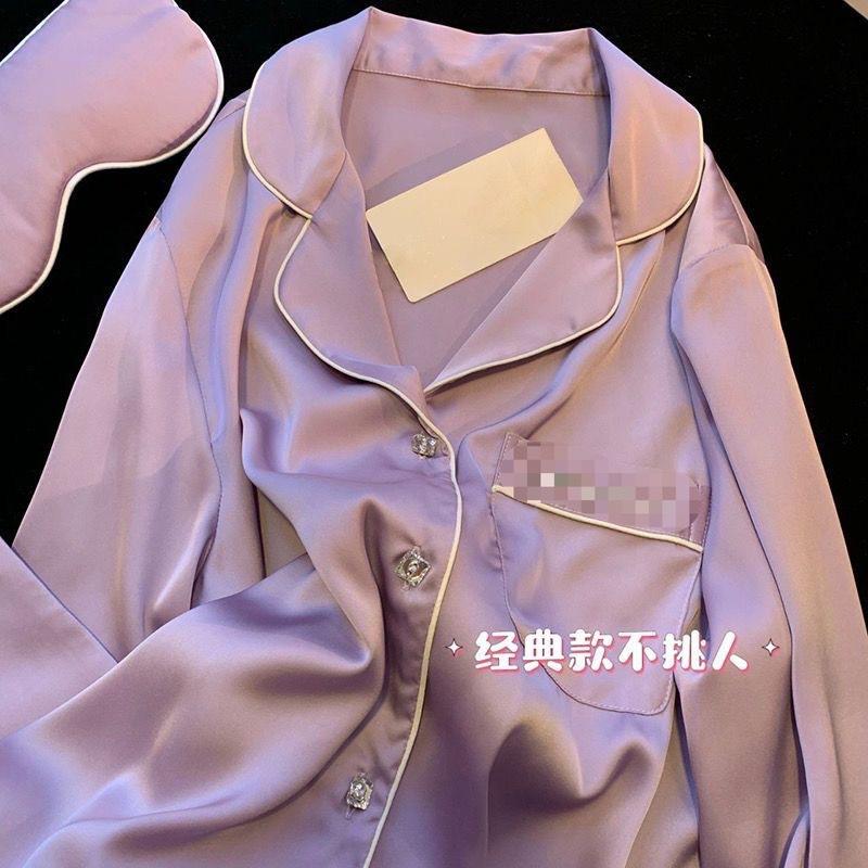 （30% Off Any Two Items）Ice silk pajamas ladies summer long-sleeved new summer air-conditioned room cool feeling spring and autumn home wear suit