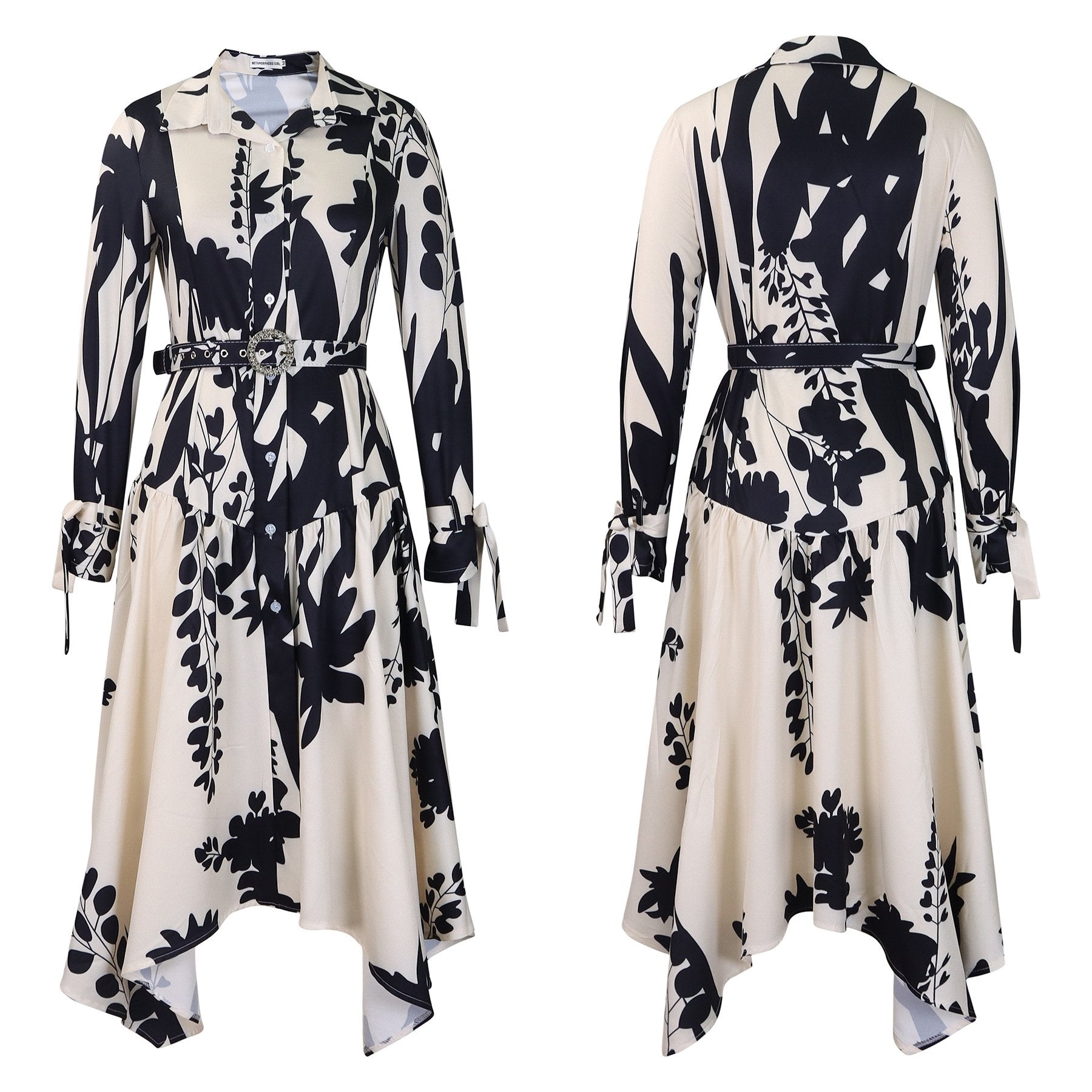 （ 30% off any two items ）New fashionable lapel long sleeve loose printed shirt dress plus size dress