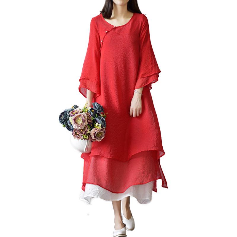 (30% off any two items)Original Women's Clothing Cotton And Linen Artistic Double Layer Dress Retro Mori Girl Style Zen Modified Hanfu Long Dress For Summer Dress