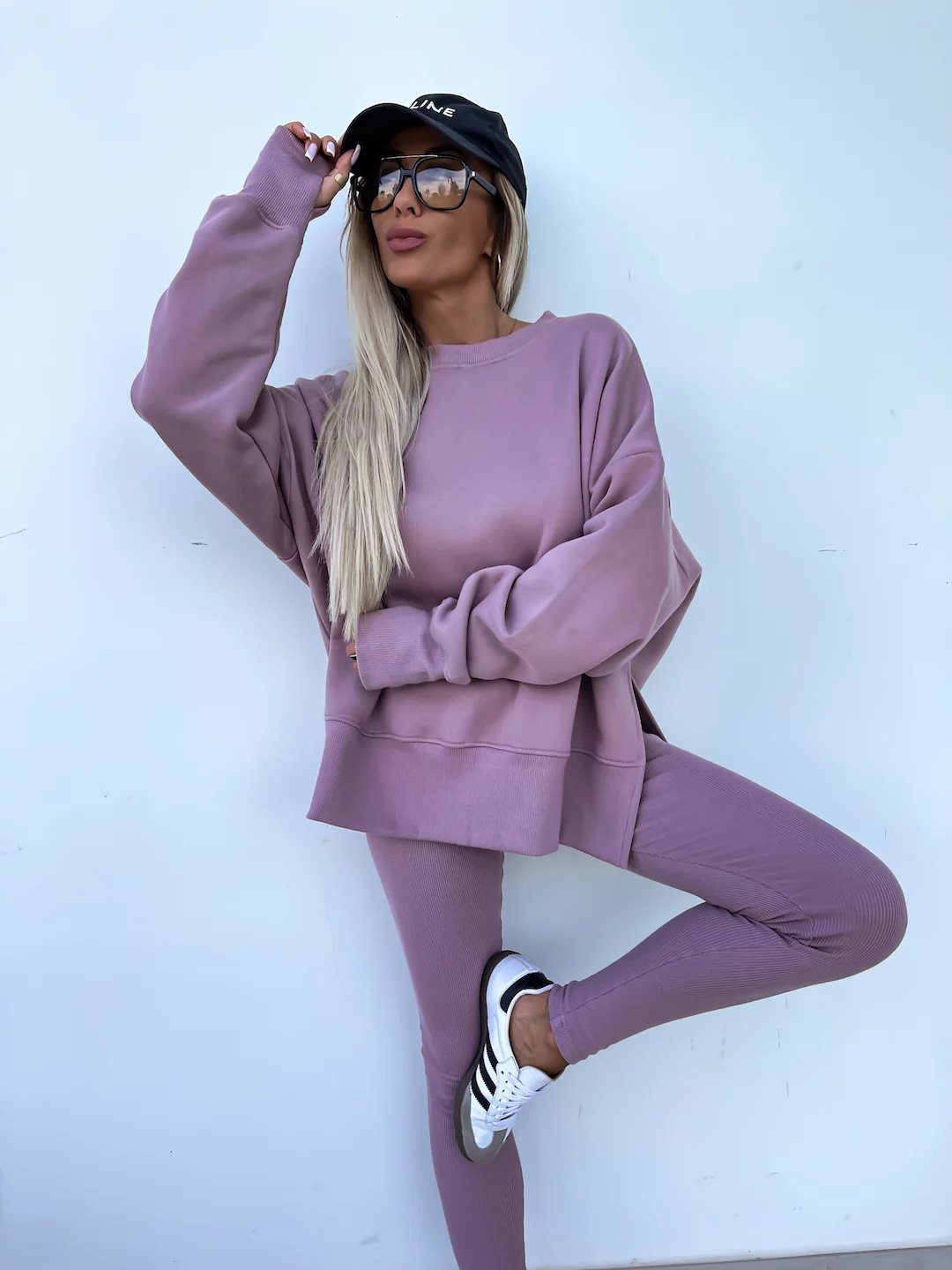 （25% off any two items）New sweatshirt suit casual loose long sleeve round neck slit top tight trousers