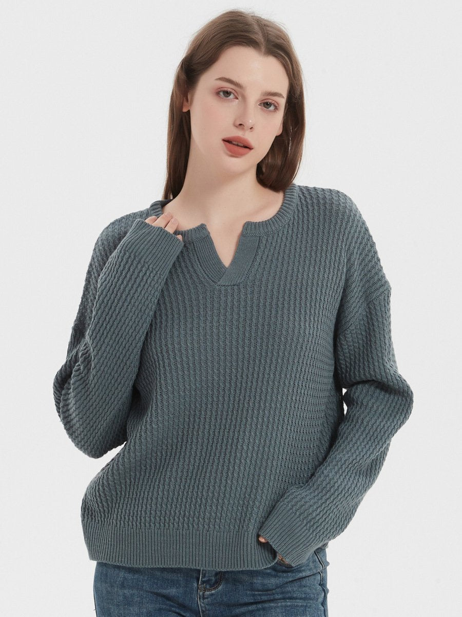 Autumn and winter V-neck sweater solid color loose pullover women's knitwear