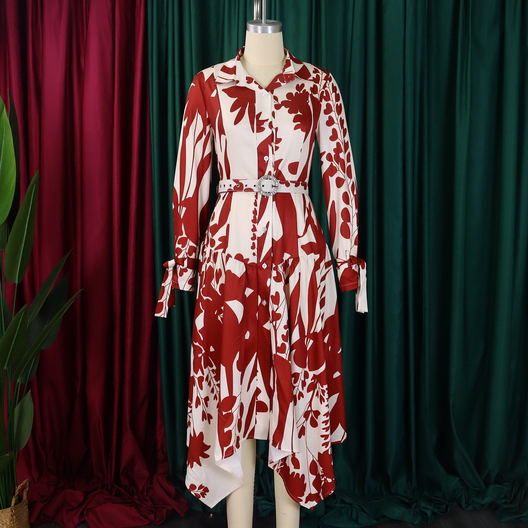 （ 30% off any two items ）New fashionable lapel long sleeve loose printed shirt dress plus size dress