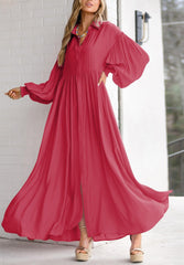 (30% Off Any Two Items) New Long Solid Color Button Down Dresses