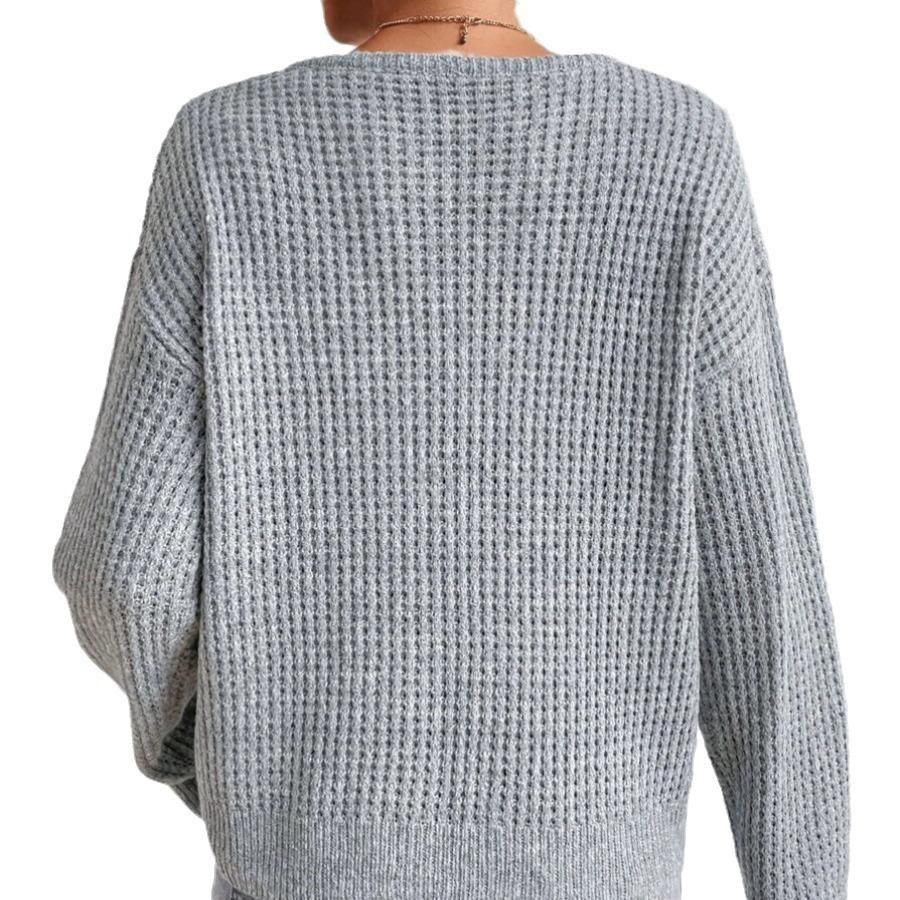 Autumn and winter V-neck sweater solid color loose pullover women's knitwear