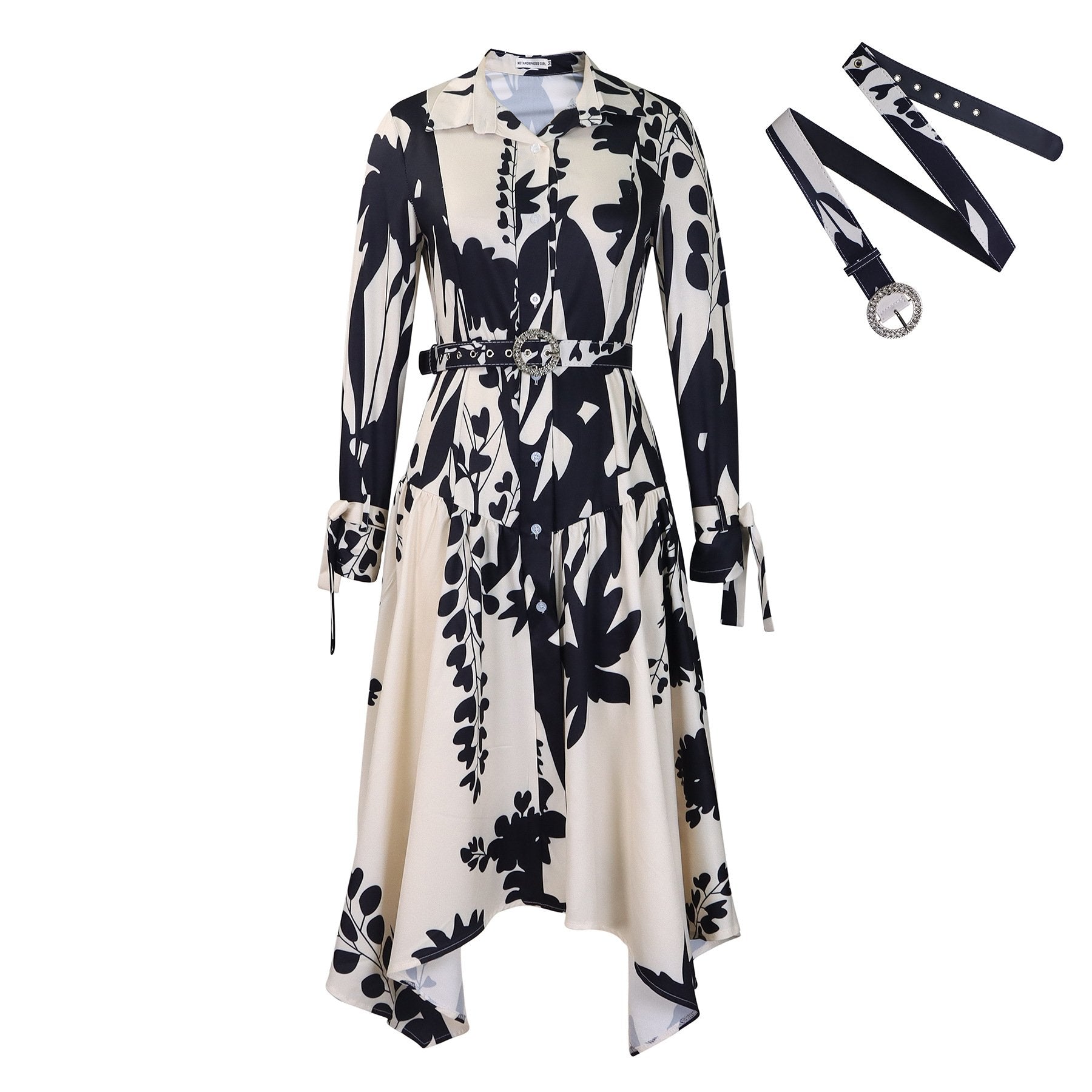 （ 30% off any two items ）New fashionable lapel long sleeve loose printed shirt dress plus size dress