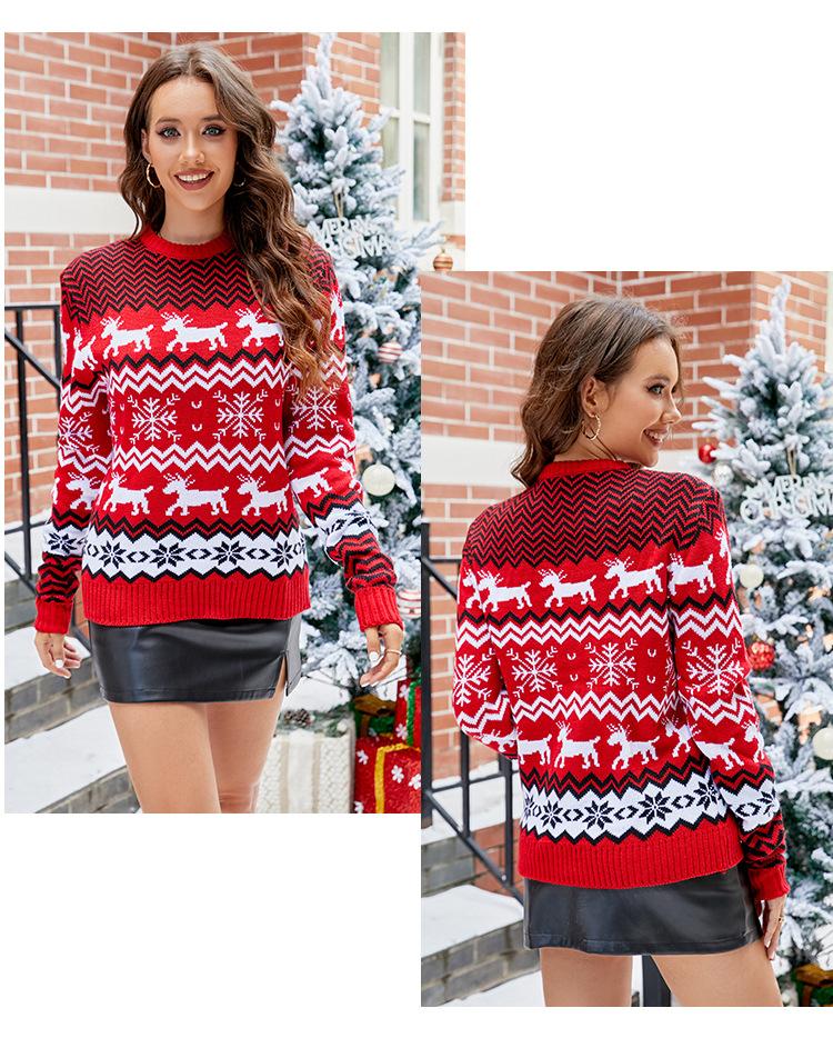 Small snowflake sweater fall and winter casual couple dress Christmas round neck knitwear