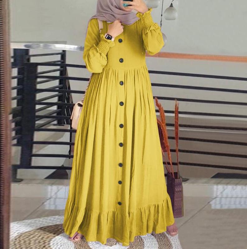 （30% off any 2 items）New cotton linen literary retro leisure loose large size round neck frill dress