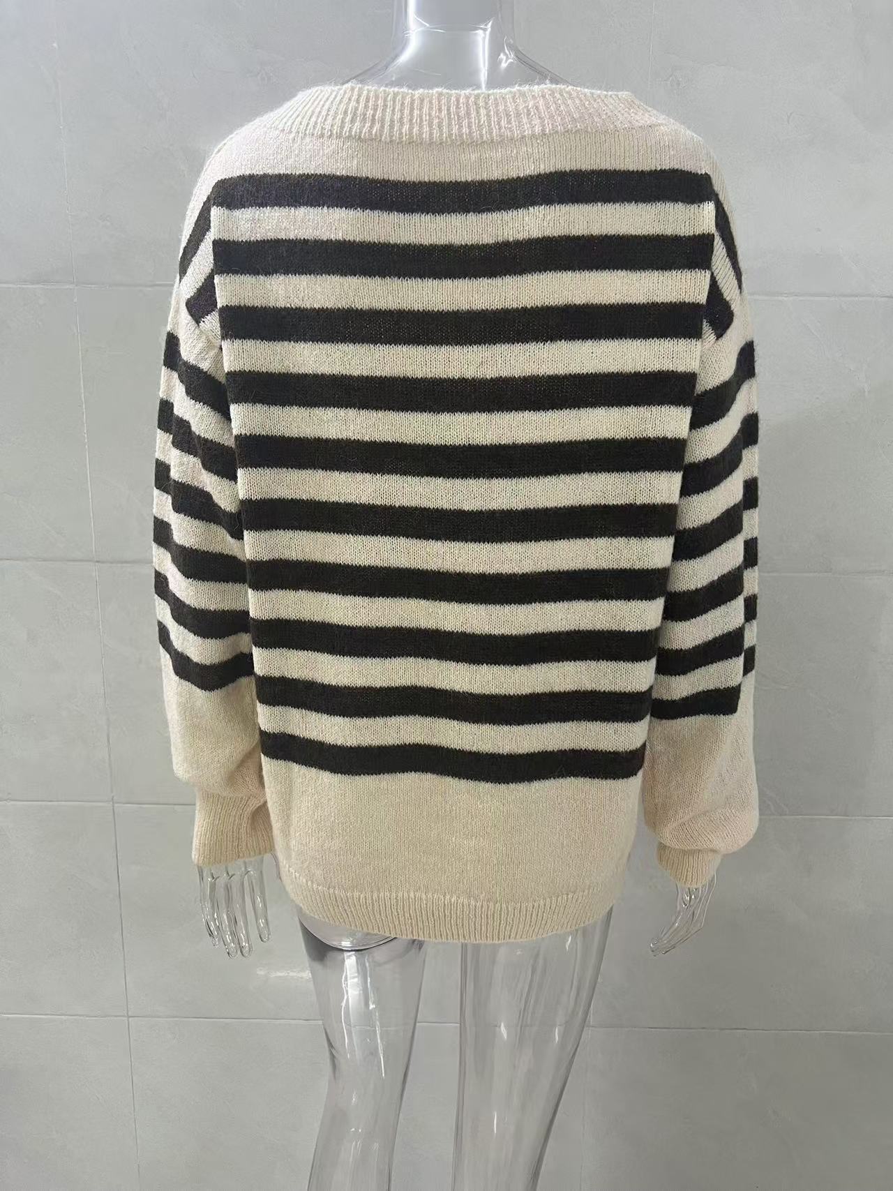 Autumn and winter new knitwear women's senior sense of casual loose lazy wind women's striped sweater women