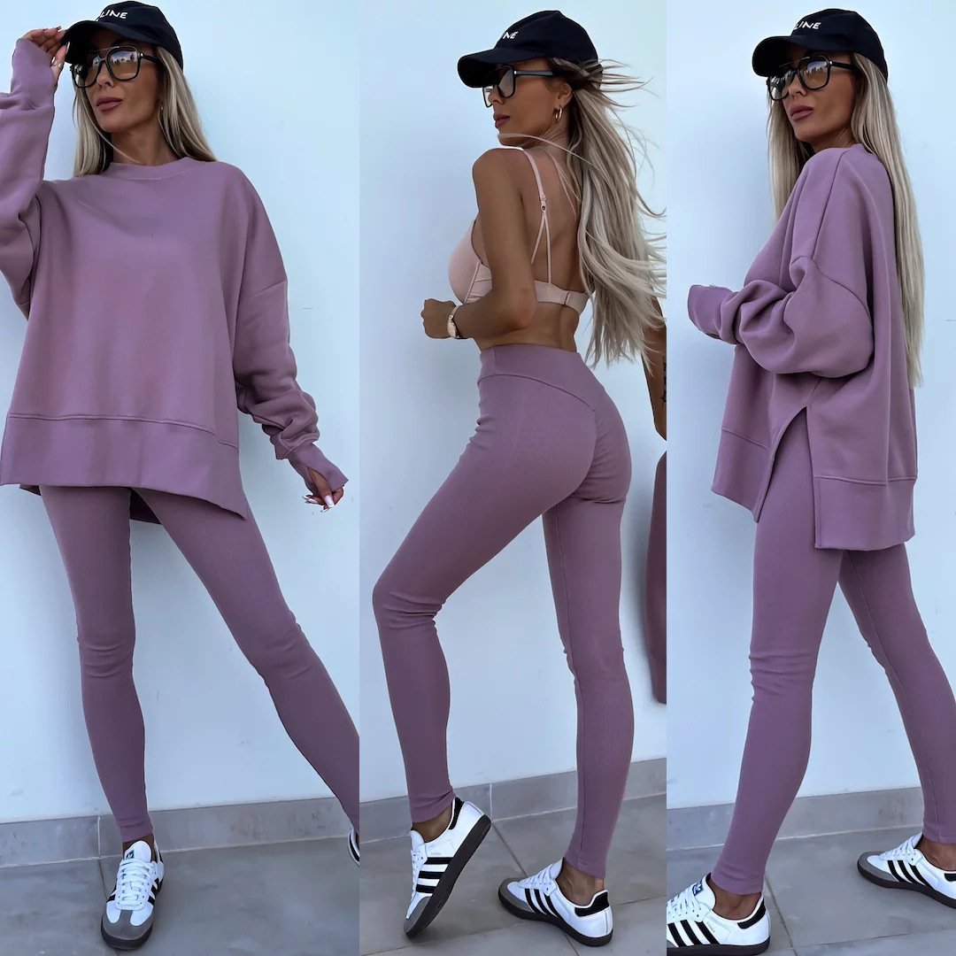 （25% off any two items）New sweatshirt suit casual loose long sleeve round neck slit top tight trousers