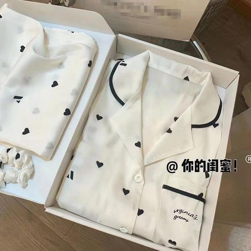 （30% Off Any Two Items）Ice silk pajamas ladies summer long-sleeved new summer air-conditioned room cool feeling spring and autumn home wear suit