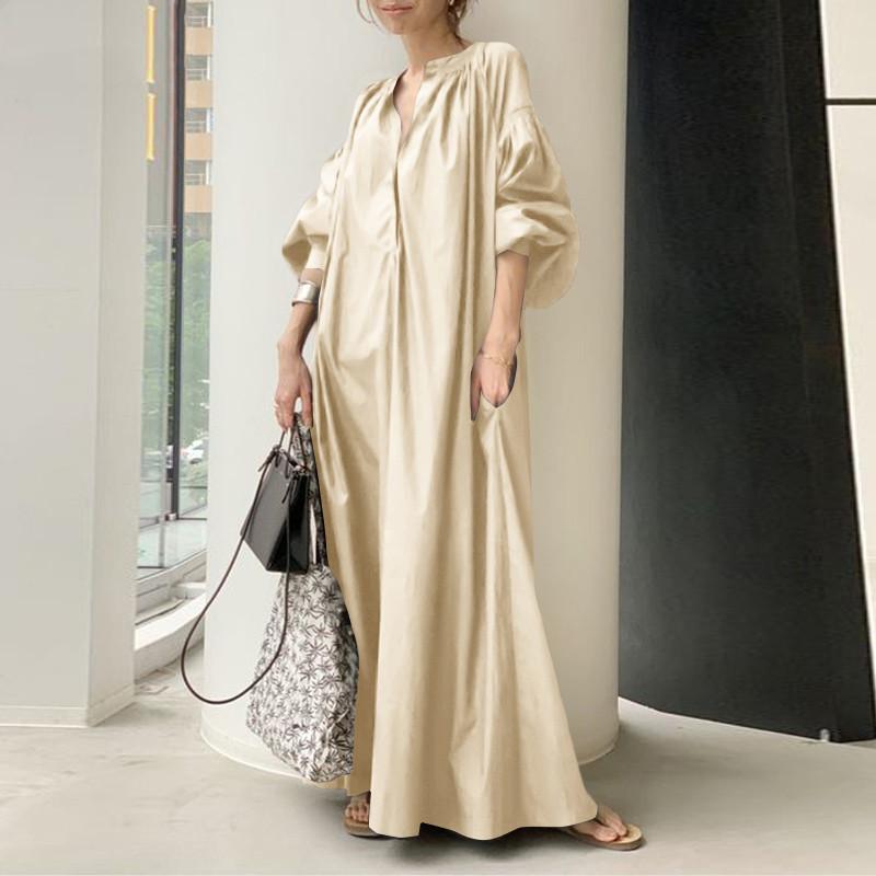 Cotton And Linen Dress Japanese Simple Loose Casual Long Dress Plus Size Women's Dress