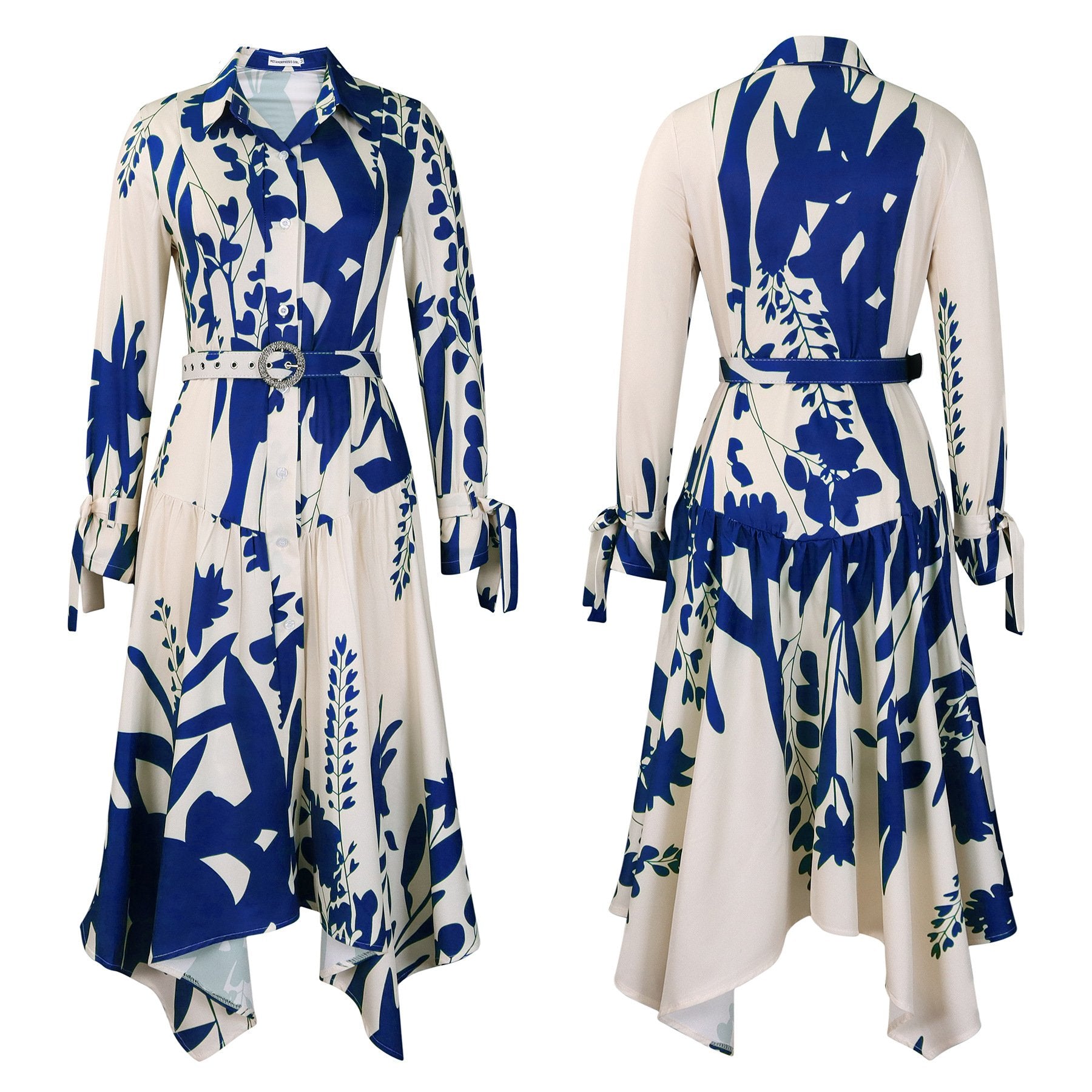 （ 30% off any two items ）New fashionable lapel long sleeve loose printed shirt dress plus size dress