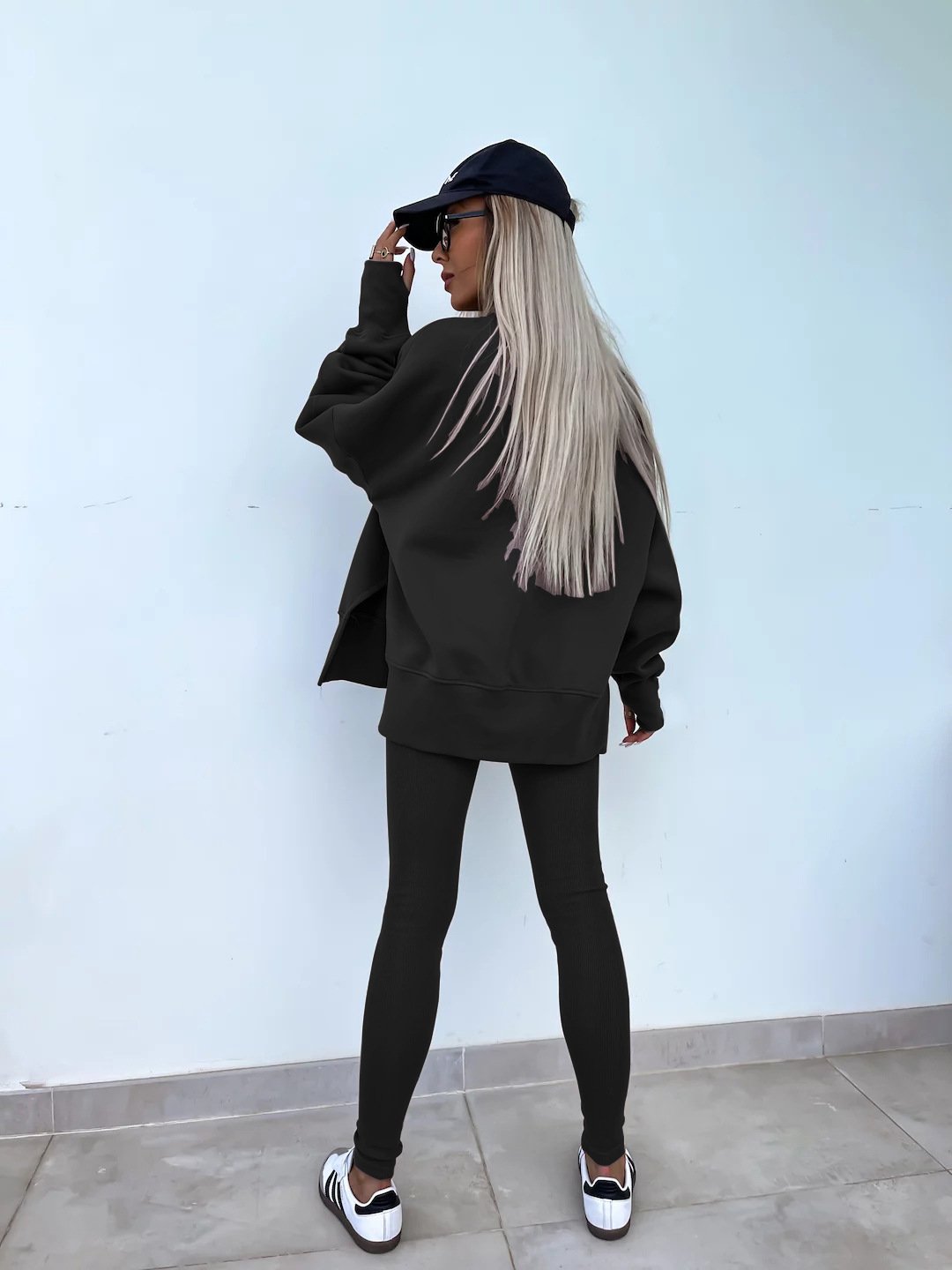 （25% off any two items）New sweatshirt suit casual loose long sleeve round neck slit top tight trousers