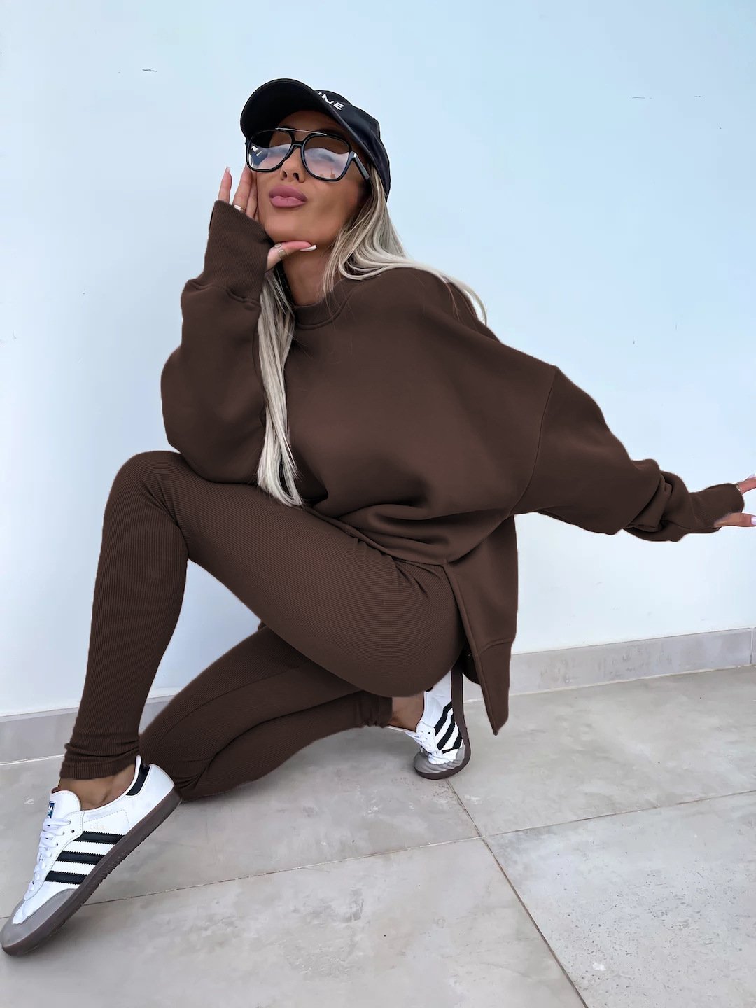 （25% off any two items）New sweatshirt suit casual loose long sleeve round neck slit top tight trousers