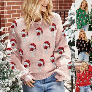 Jacquard Casual Pullover Christmas Sweater Women Slouchy Style Fall and Winter Women's Knitted Sweater