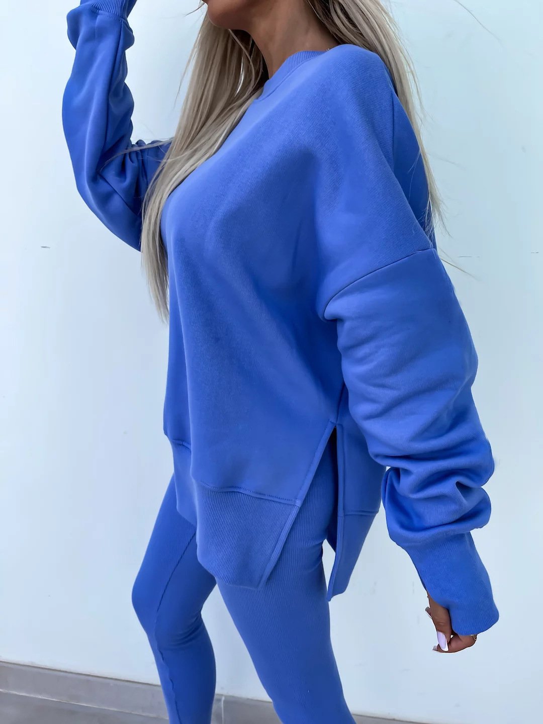 （25% off any two items）New sweatshirt suit casual loose long sleeve round neck slit top tight trousers