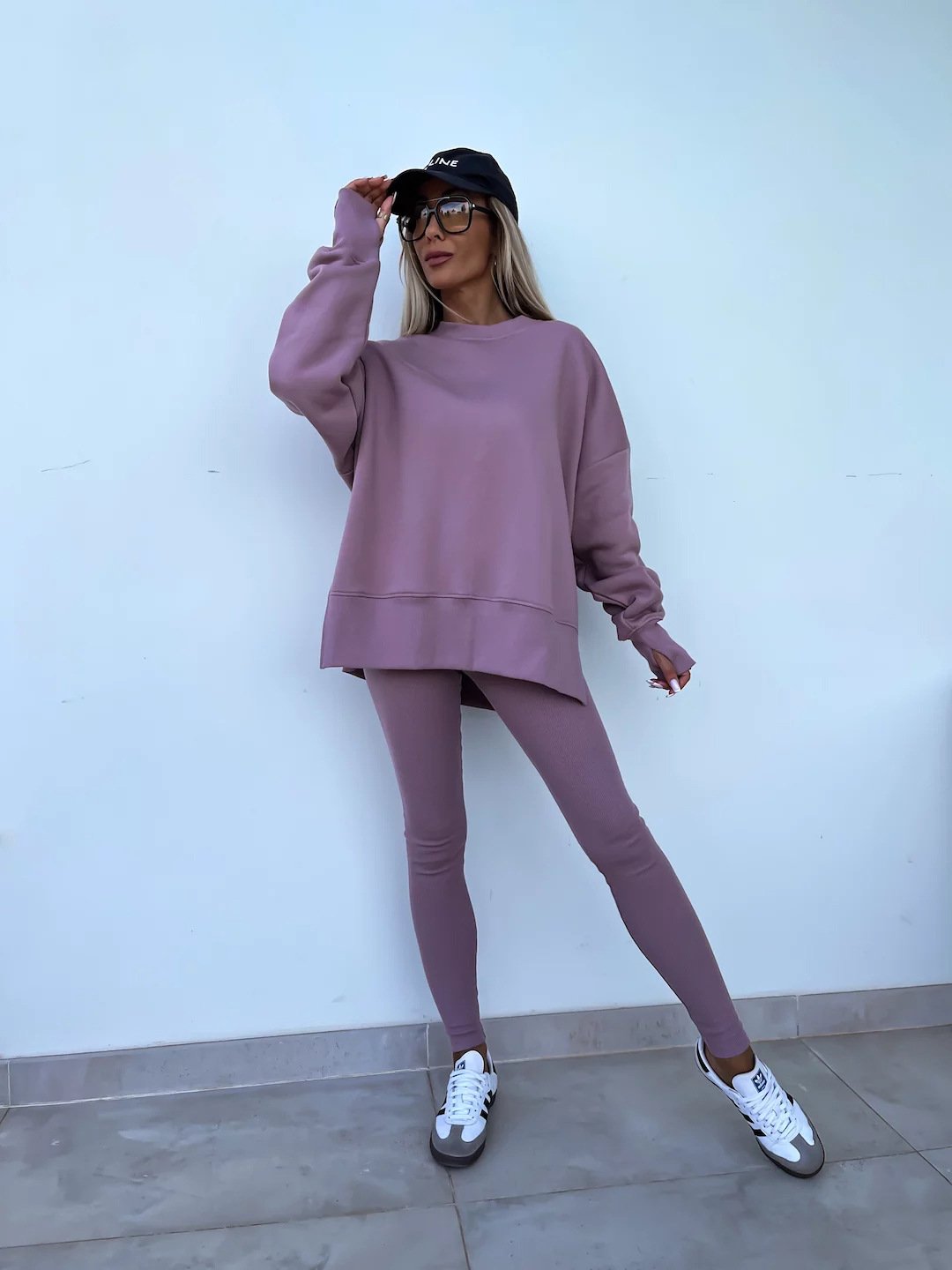 （25% off any two items）New sweatshirt suit casual loose long sleeve round neck slit top tight trousers