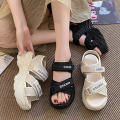 (Any two pieces 30% off) 2024 summer new thick bottom women's shoes fashion solid color velcro beach casual women's sandals