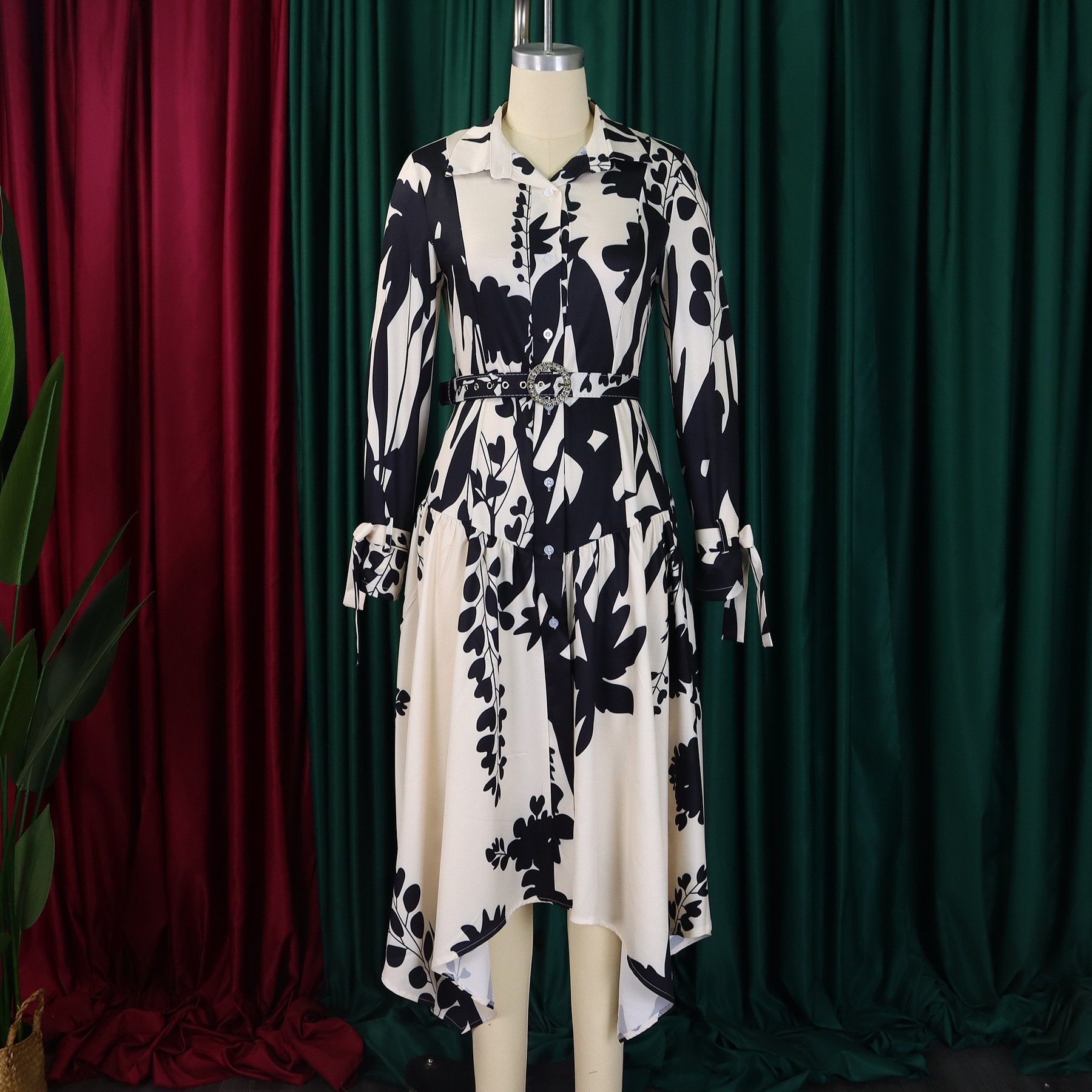 （ 30% off any two items ）New fashionable lapel long sleeve loose printed shirt dress plus size dress