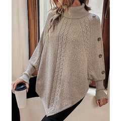 Autumn and winter new stranded flower women's sweater fashion high neck button long sleeve bat sweater